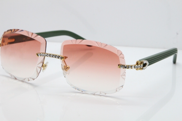 Cartier Rimless 8200762 Big Diamond Green Aztec Arms Sunglasses In Gold Pink Lens