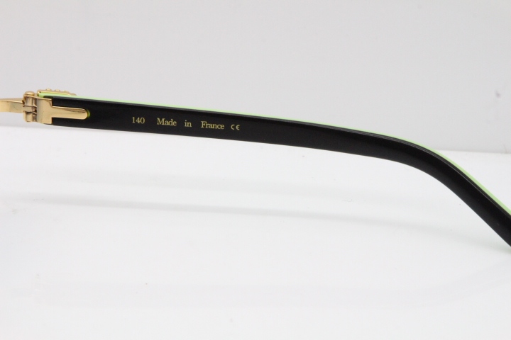 Cartier Rimless 8200762 Big Diamond Black Green Aztec Arms Sunglasses In Gold Blue Lens