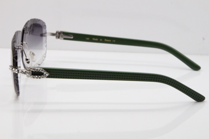 Cartier Rimless 8200762 Big Diamond Green Aztec Arms Sunglasses In Gold Gray Lens 