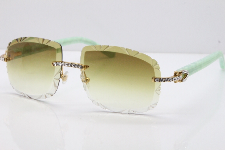 Cartier Rimless 8200762 Big Diamond Marble Green Aztec Arms Sunglasses In Gold Brown Lens 