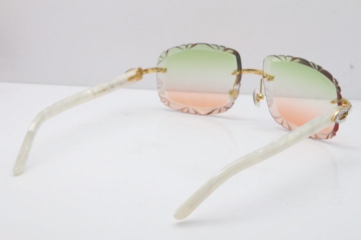 Cartier Rimless 8200762 Big Diamond Marble White Aztec Arms Sunglasses In Gold Green Brown Lens