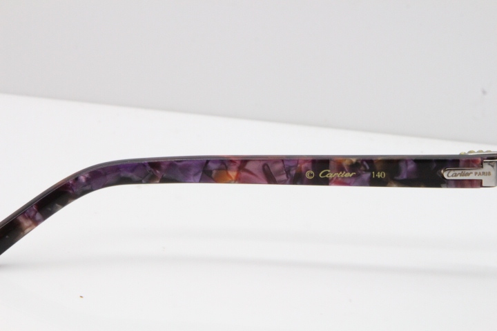 Cartier Rimless 8200762 Big Diamond Marble Purple Aztec Arms Sunglasses In Gold Gray Lens