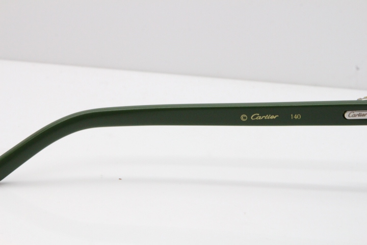 Cartier Rimless 8200762 Big Diamond Green Aztec Arms Sunglasses In Gold Blue Lens 