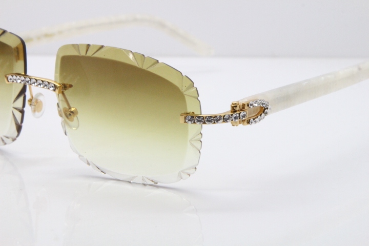 Cartier Rimless 8200762 Big Diamond Marble White Aztec Arms Sunglasses In Gold Brown Lens