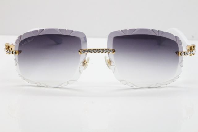 Cartier Rimless 8200762 Big Diamond White Aztec Arms Sunglasses In Gold Gray Lens 