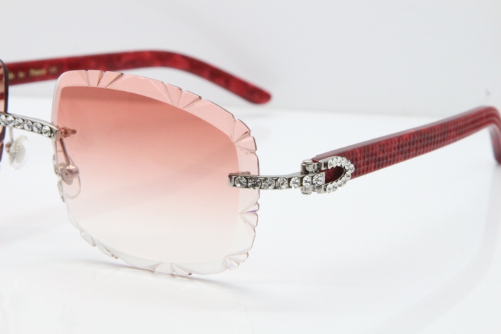 Cartier Rimless 8200762 Big Diamond Marble Red Aztec Arms Sunglasses In Gold Pink Lens