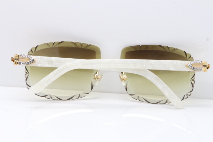 Cartier Rimless 8200762 Big Diamond Marble White Aztec Arms Sunglasses In Gold Brown Lens
