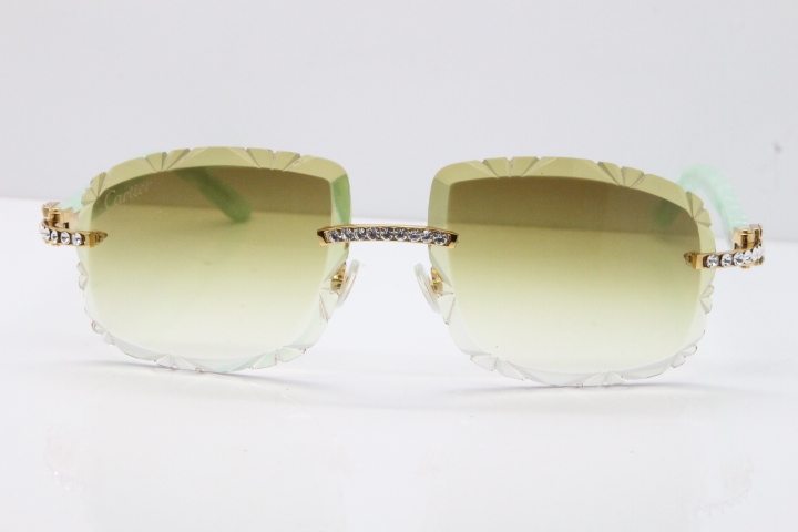 Cartier Rimless 8200762 Big Diamond Marble Green Aztec Arms Sunglasses In Gold Brown Lens 