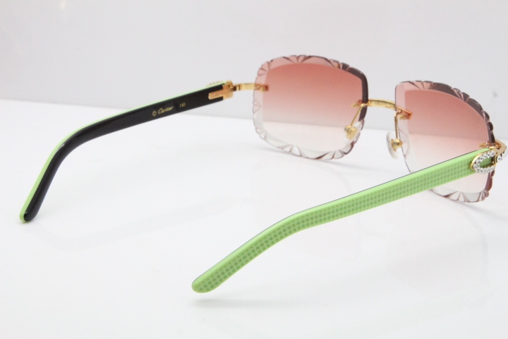 Cartier Rimless 8200762 Big Diamond Black Green Aztec Arms Sunglasses In Gold Pink Lens