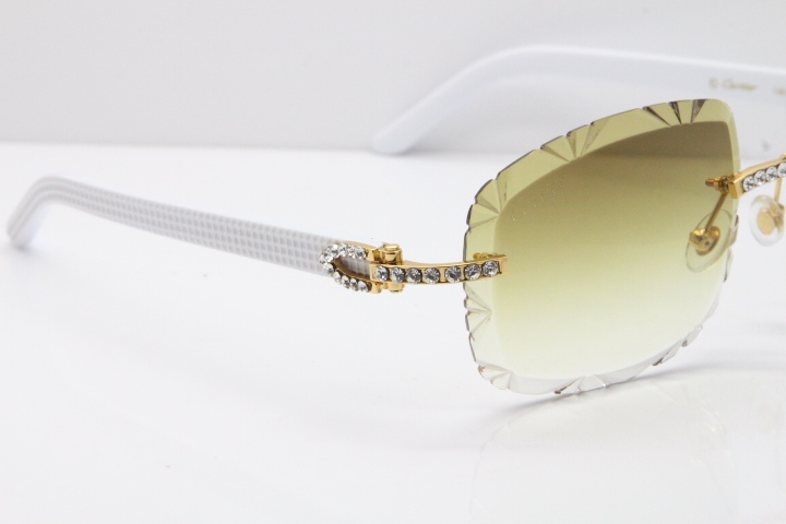 Cartier Rimless 8200762 Big Diamond White Aztec Arms Sunglasses In Gold Brown Lens 