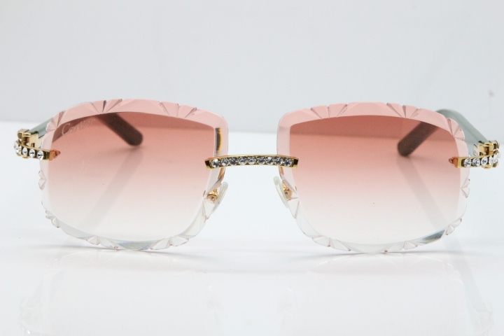 Cartier Rimless 8200762 Big Diamond Green Aztec Arms Sunglasses In Gold Pink Lens