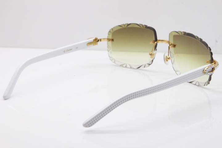 Cartier Rimless 8200762 Big Diamond White Aztec Arms Sunglasses In Gold Brown Lens 