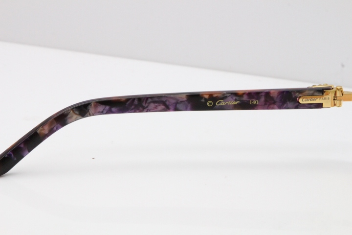 Cartier Rimless 8200762 Big Diamond Marble Purple Aztec Arms Sunglasses In Gold Green Brown Lens 