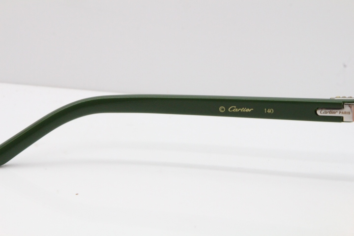 Cartier Rimless 8200762 Big Diamond Green Aztec Arms Sunglasses In Gold Green Brown Lens
