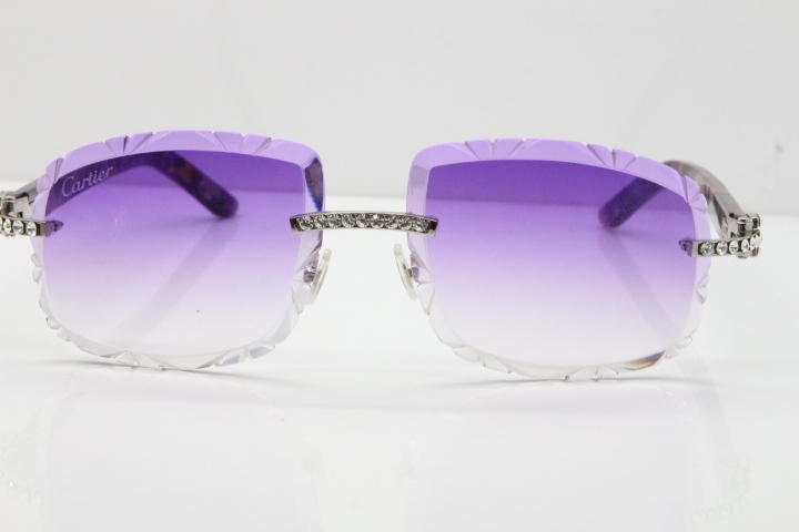 Cartier Rimless 8200762 Big Diamond Marble Purple Aztec Arms Sunglasses In Gold Purple Lens