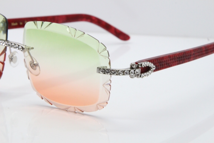 Cartier Rimless 8200762 Big Diamond Marble Red Aztec Arms Sunglasses In Gold Green Brown Lens