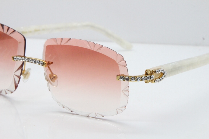 Cartier Rimless 8200762 Big Diamond Marble White Aztec Arms Sunglasses In Gold Pink Lens