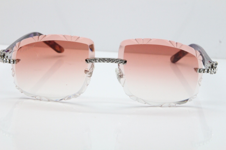 Cartier Rimless 8200762 Big Diamond Marble Purple Aztec Arms Sunglasses In Gold Pink Lens