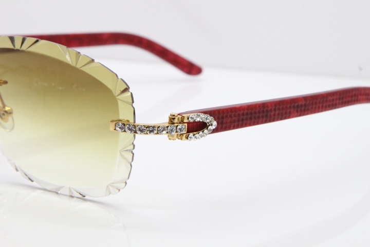 Cartier Rimless 8200762 Big Diamond Marble Red Aztec Arms Sunglasses In Gold Brown Lens