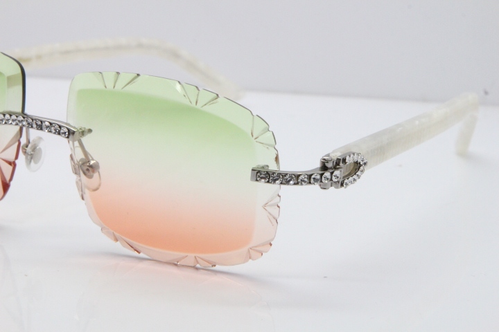 Cartier Rimless 8200762 Big Diamond Marble White Aztec Arms Sunglasses In Gold Green Brown Lens