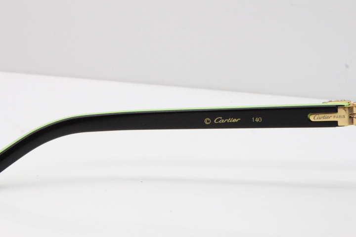 Cartier Rimless 8200762 Big Diamond Black Green Aztec Arms Sunglasses In Gold Gray Lens