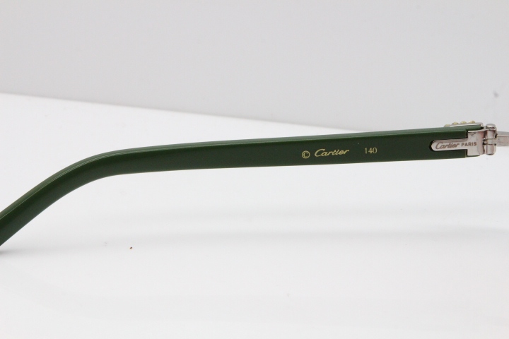 Cartier Rimless 8200762 Big Diamond Green Aztec Arms Sunglasses In Gold Pink Lens