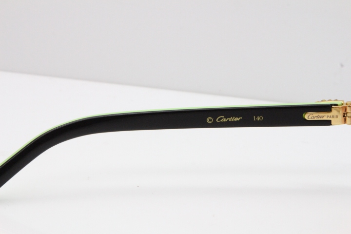 Cartier Rimless 8200762 Big Diamond Black Green Aztec Arms Sunglasses In Gold Pink Lens