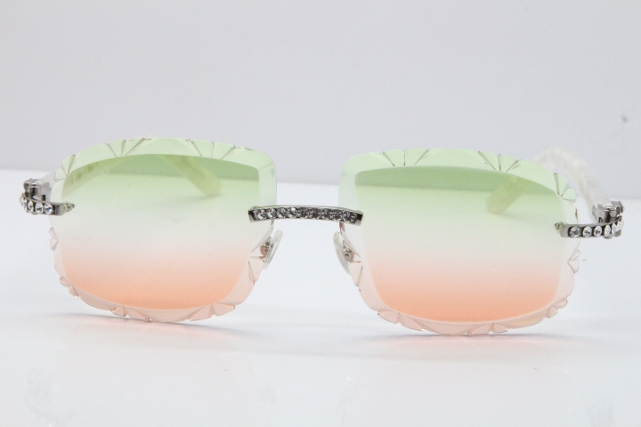 Cartier Rimless 8200762 Big Diamond Marble White Aztec Arms Sunglasses In Gold Green Brown Lens