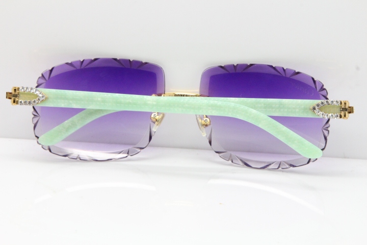 Cartier Rimless 8200762 Big Diamond Marble Green Aztec Arms Sunglasses In Gold Purple Lens 