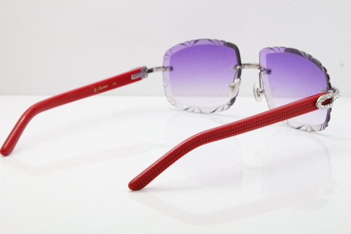 Cartier Rimless 8200762 Big Diamond Red Aztec Arms Sunglasses In Gold Purple