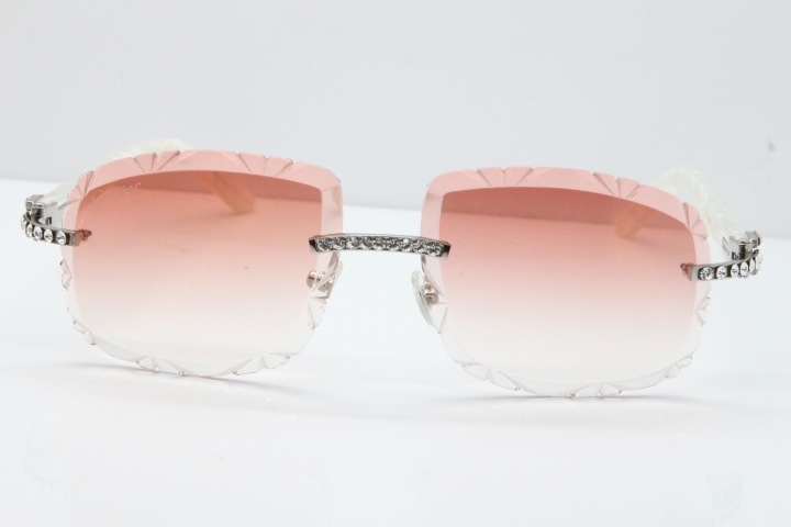 Cartier Rimless 8200762 Big Diamond Marble White Aztec Arms Sunglasses In Gold Pink Lens