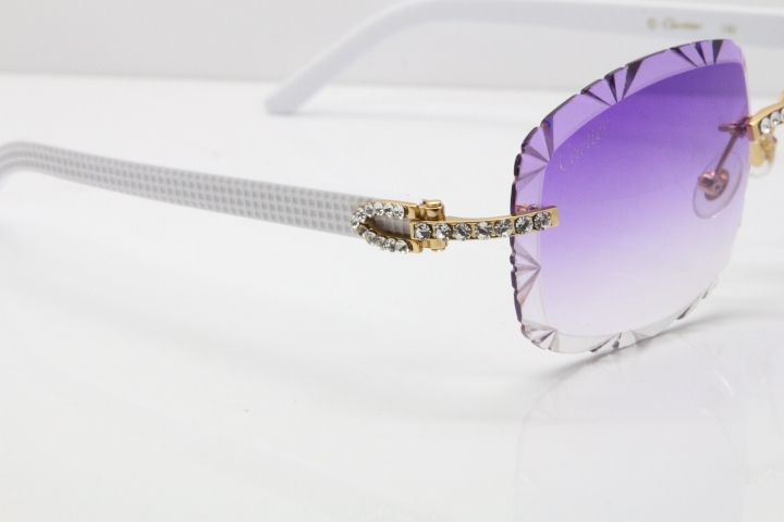 Cartier Rimless 8200762 Big Diamond White Aztec Arms Sunglasses In Gold Purple Lens 