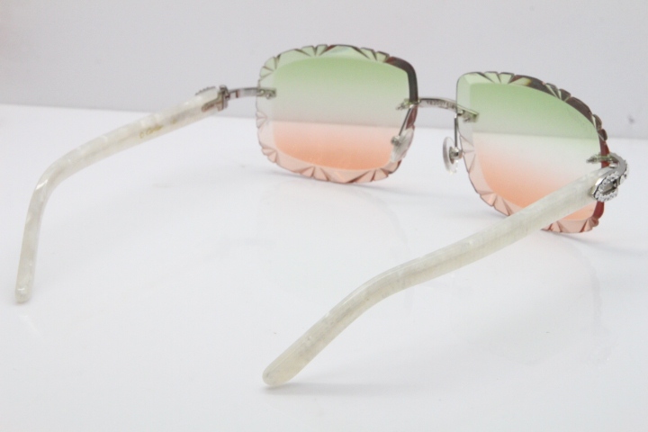 Cartier Rimless 8200762 Big Diamond Marble White Aztec Arms Sunglasses In Gold Green Brown Lens