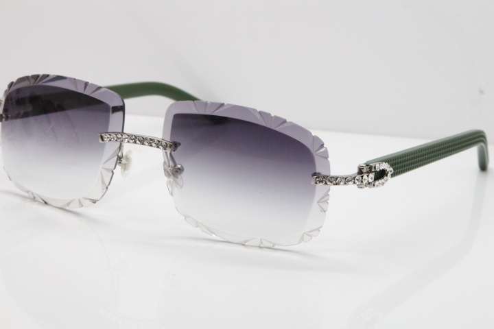 Cartier Rimless 8200762 Big Diamond Green Aztec Arms Sunglasses In Gold Gray Lens 