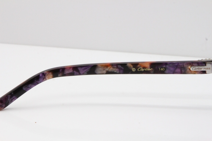 Cartier Rimless 8200762 Big Diamond Marble Purple Aztec Arms Sunglasses In Gold Purple Lens