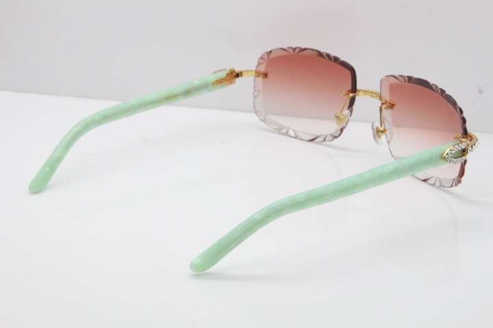 Cartier Rimless 8200762 Big Diamond Marble Green Aztec Arms Sunglasses In Gold Pink Lens