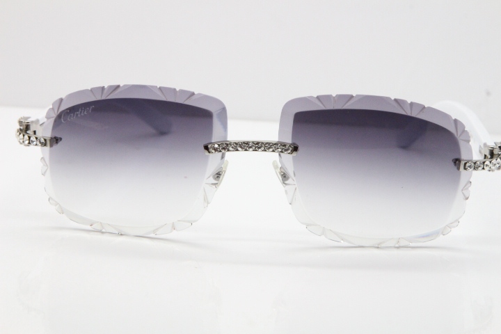 Cartier Rimless 8200762 Big Diamond White Aztec Arms Sunglasses In Gold Gray Lens