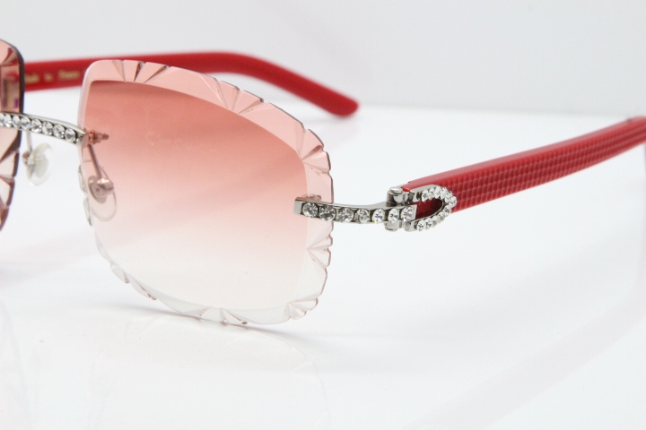 Cartier Rimless 8200762 Big Diamond Red Aztec Arms Sunglasses In Gold Pink Lens