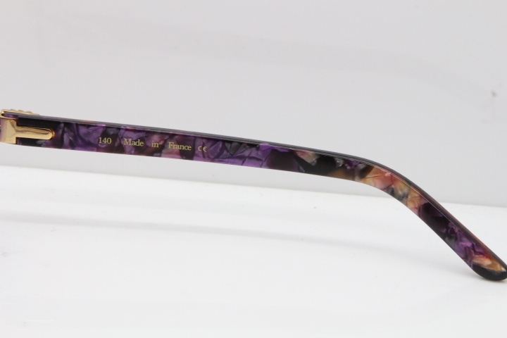 Cartier Rimless 8200762 Big Diamond Marble Purple Aztec Arms Sunglasses In Gold Purple Lens