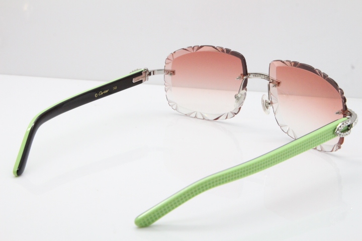 Cartier Rimless 8200762 Big Diamond Black Green Aztec Arms Sunglasses In Gold Pink Lens