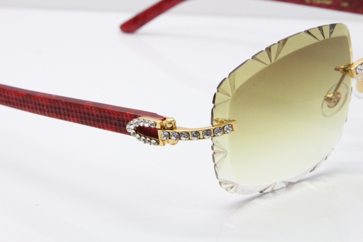 Cartier Rimless 8200762 Big Diamond Marble Red Aztec Arms Sunglasses In Gold Brown Lens