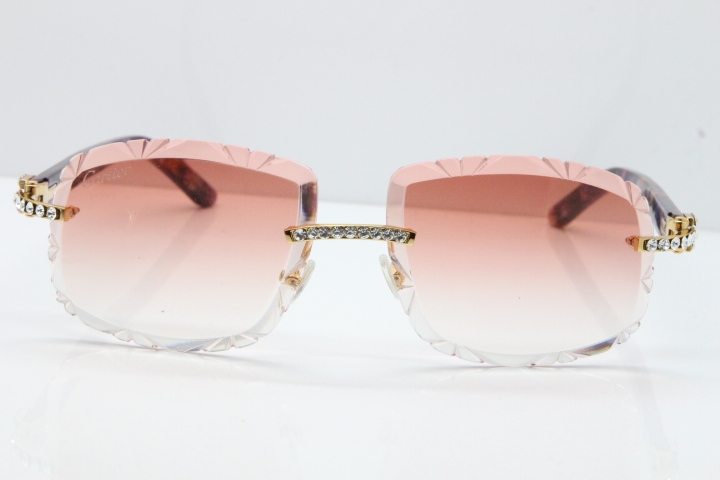 Cartier Rimless 8200762 Big Diamond Marble Purple Aztec Arms Sunglasses In Gold Pink Lens