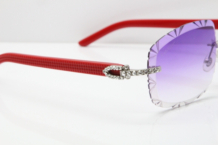 Cartier Rimless 8200762 Big Diamond Red Aztec Arms Sunglasses In Gold Purple