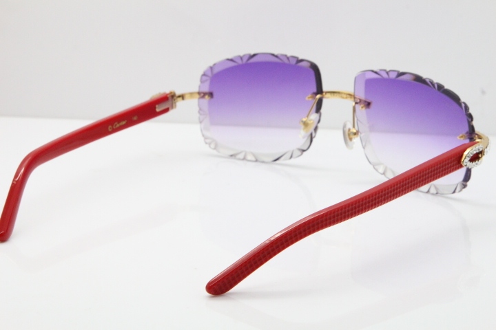 Cartier Rimless 8200762 Big Diamond Red Aztec Arms Sunglasses In Gold Purple