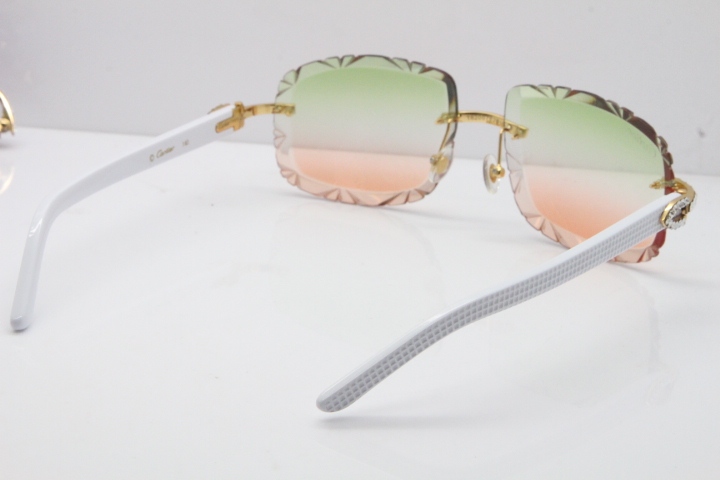 Cartier Rimless 8200762 Big Diamond White Aztec Arms Sunglasses In Gold Green Brown Lens 