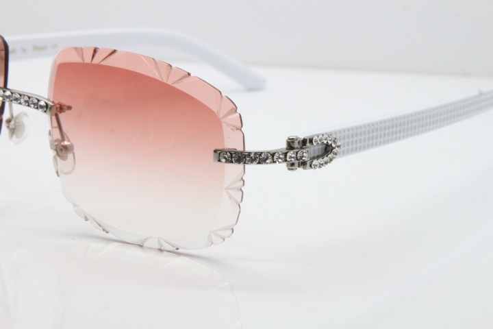 Cartier Rimless 8200762 Big Diamond White Aztec Arms Sunglasses In Gold Pink Lens