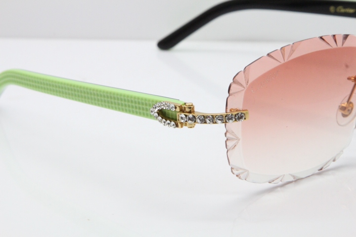 Cartier Rimless 8200762 Big Diamond Black Green Aztec Arms Sunglasses In Gold Pink Lens