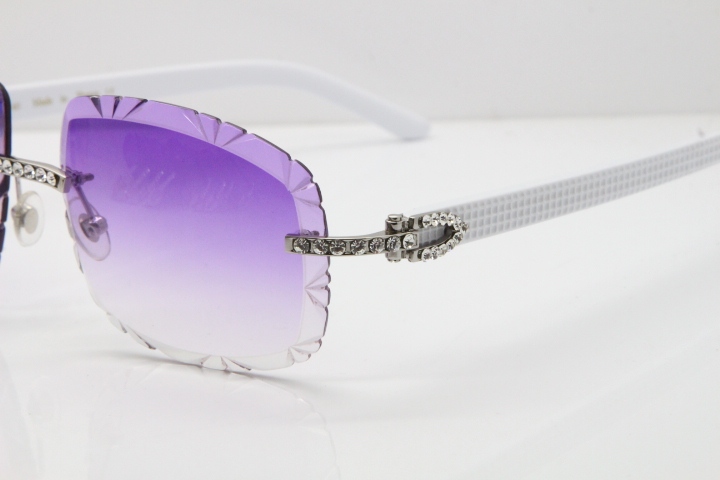 Cartier Rimless 8200762 Big Diamond White Aztec Arms Sunglasses In Gold Purple Lens 