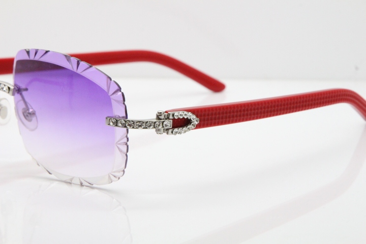 Cartier Rimless 8200762 Big Diamond Red Aztec Arms Sunglasses In Gold Purple