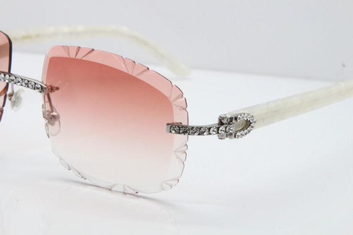 Cartier Rimless 8200762 Big Diamond Marble White Aztec Arms Sunglasses In Gold Pink Lens